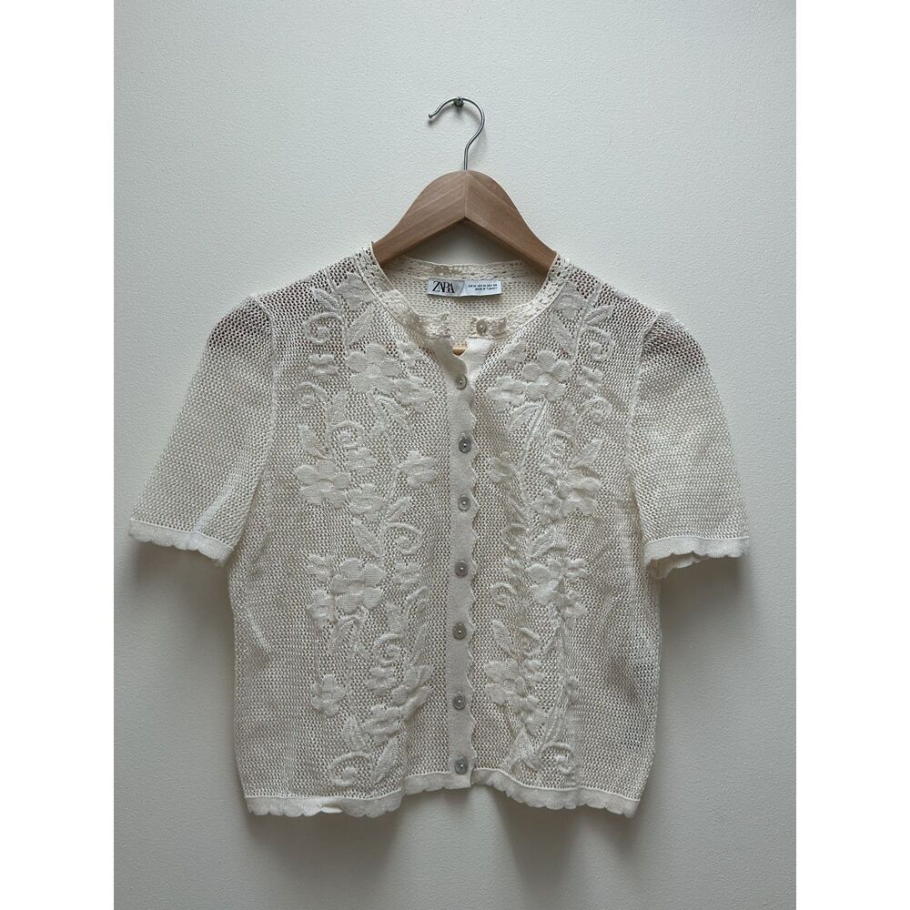 Zara Floral Embroidery Lace Translucent Summer Button Up size M